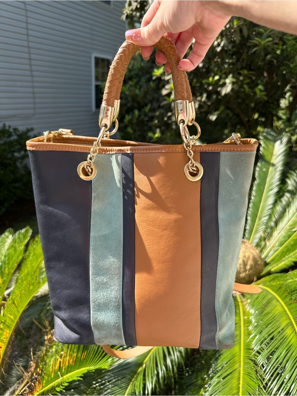 Talbots Colorblock Hobo in Tan, Navy & Teal